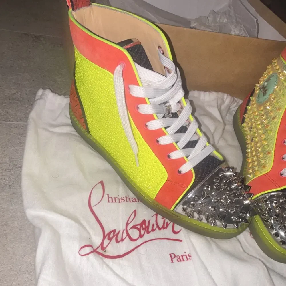 Christian Louboutin Men’s Multicolor Mesh Spiked High-Top Sneakers EU 43